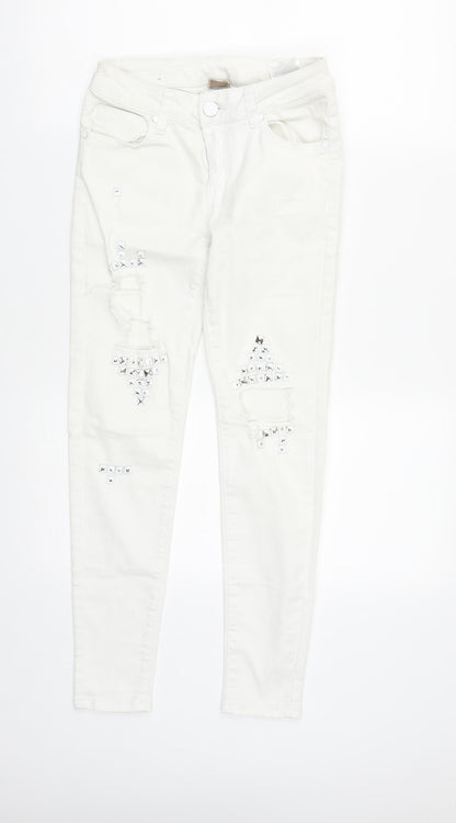 Womens UK Size S Preworn Regular Fit Straight White Jeans