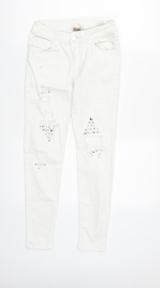 Womens UK Size S Preworn Regular Fit Straight White Jeans
