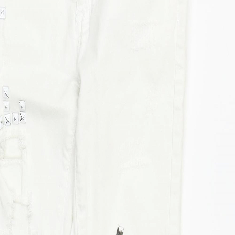 Womens UK Size S Preworn Regular Fit Straight White Jeans