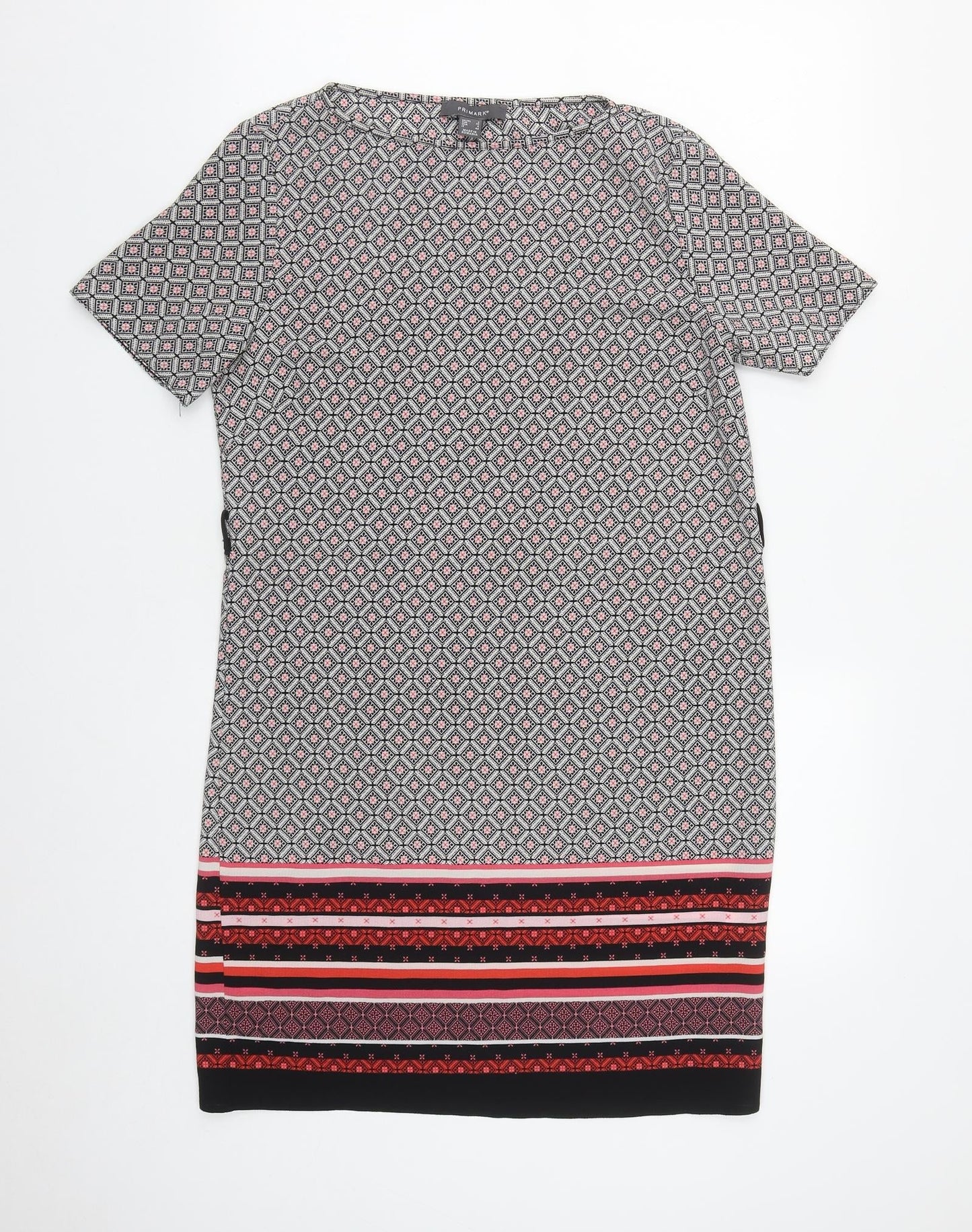 Primark Womens Multicoloured Geometric Polyester A-Line  Size 8  Round Neck