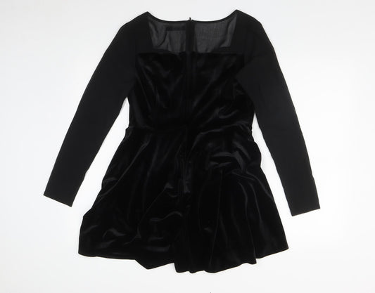 Boohoo Womens Black  Polyester Fit & Flare  Size 10  V-Neck Zip