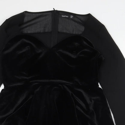 Boohoo Womens Black  Polyester Fit & Flare  Size 10  V-Neck Zip