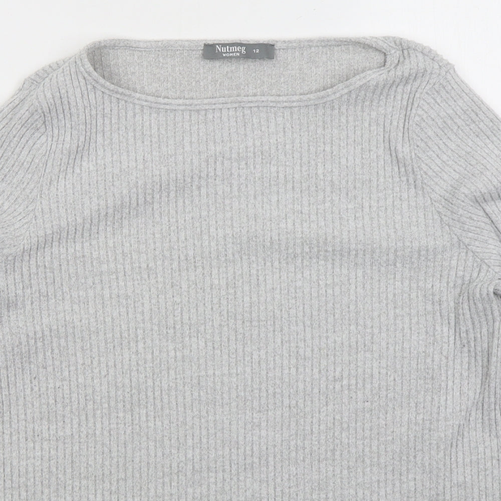 Nutmeg Womens Grey Boat Neck  Polyester Pullover Jumper Size 12