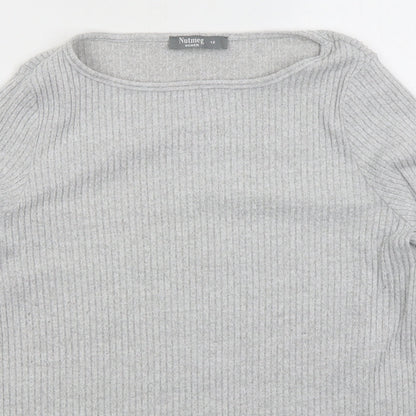 Nutmeg Womens Grey Boat Neck  Polyester Pullover Jumper Size 12