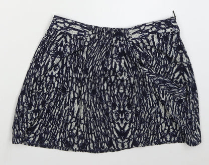 Marks and Spencer Womens Blue Animal Print Polyester Mini Skirt Size 12   Zip