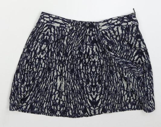 Marks and Spencer Womens Blue Animal Print Polyester Mini Skirt Size 12   Zip
