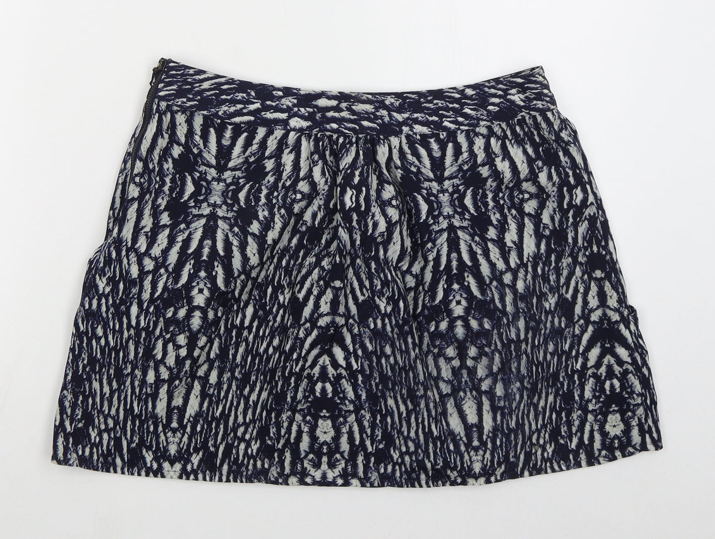 Marks and Spencer Womens Blue Animal Print Polyester Mini Skirt Size 12   Zip