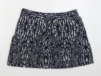 Marks and Spencer Womens Blue Animal Print Polyester Mini Skirt Size 12   Zip