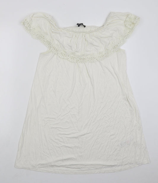 New Look Womens White  Viscose A-Line  Size 14  Off the Shoulder Pullover