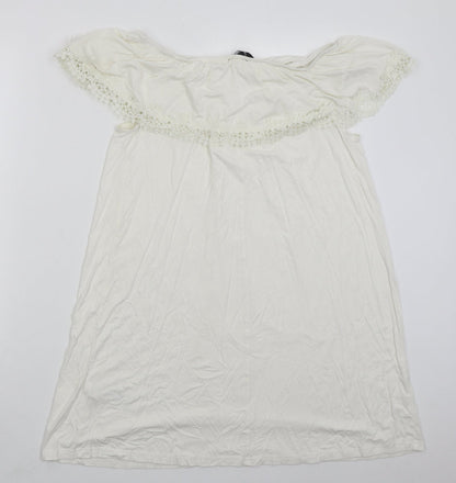 New Look Womens White  Viscose A-Line  Size 14  Off the Shoulder Pullover
