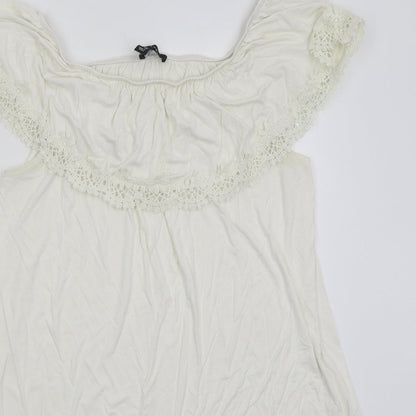 New Look Womens White  Viscose A-Line  Size 14  Off the Shoulder Pullover