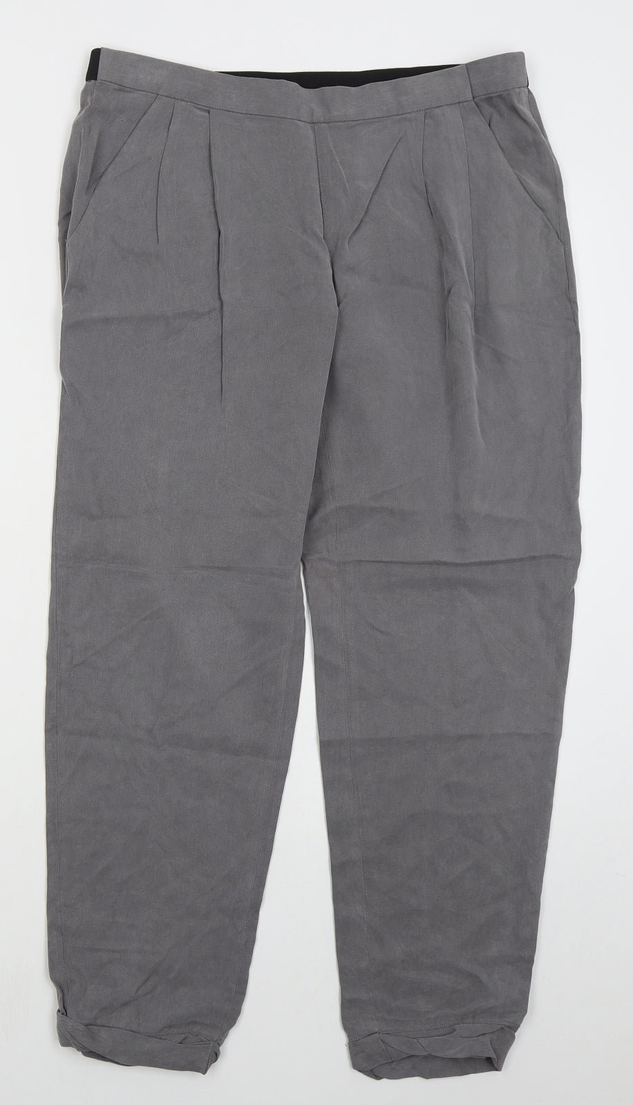 Monogram Womens Grey  Lyocell Trousers  Size 14 L26 in Regular Hook & Eye