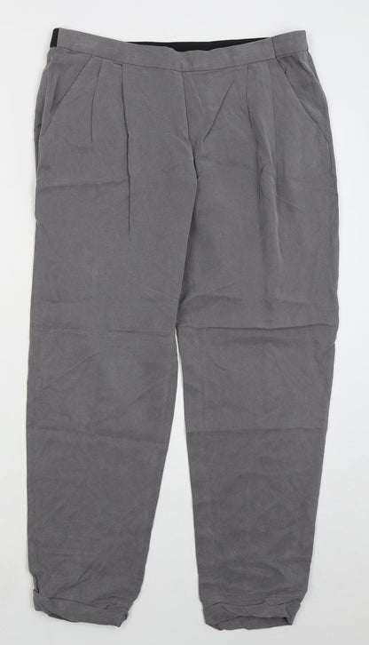 Monogram Womens Grey  Lyocell Trousers  Size 14 L26 in Regular Hook & Eye