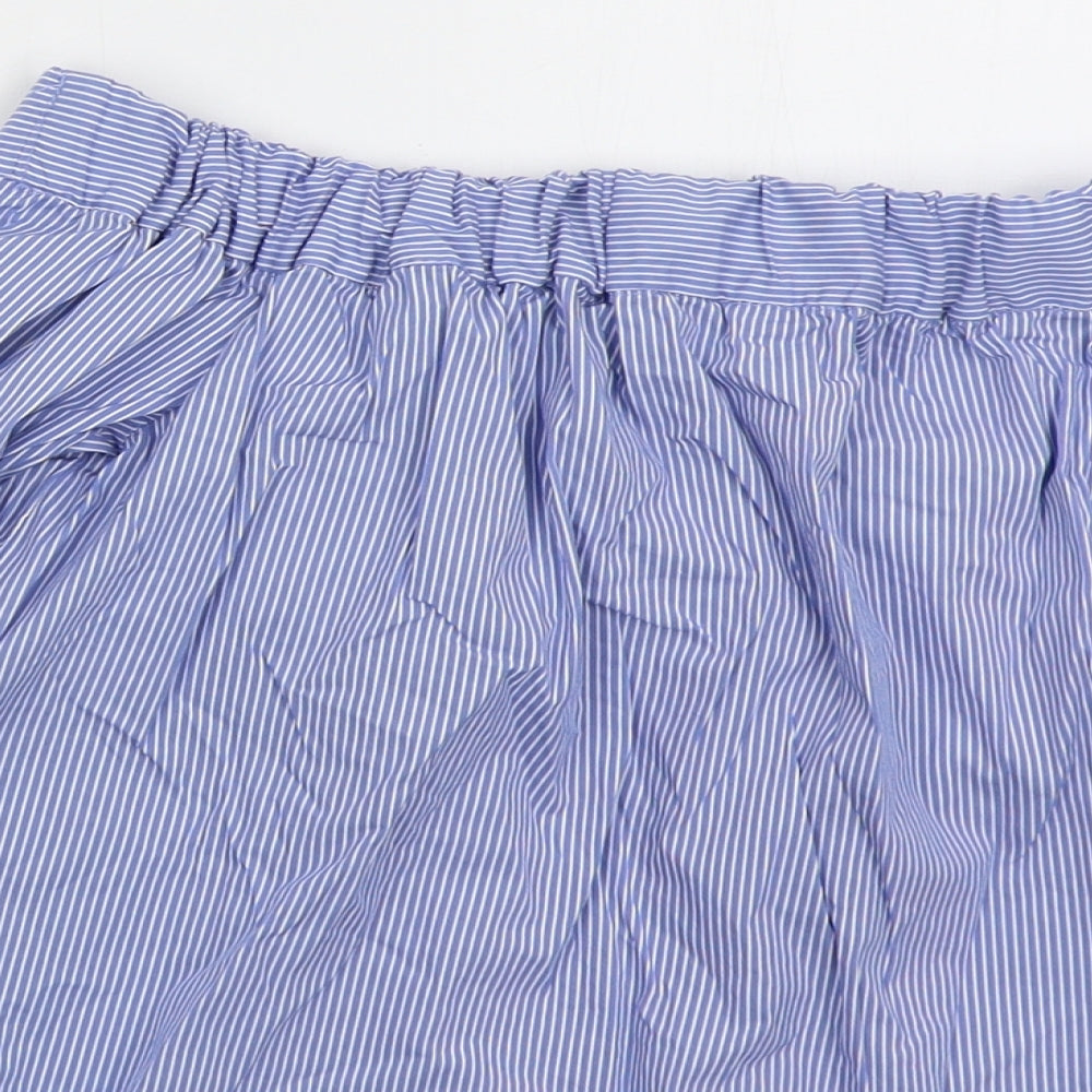 TU Womens Blue Striped Cotton Basic Blouse Size 8 Off the Shoulder