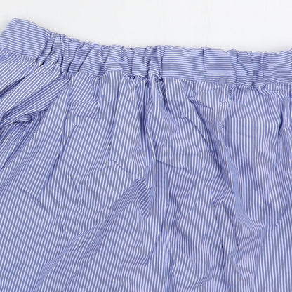 TU Womens Blue Striped Cotton Basic Blouse Size 8 Off the Shoulder