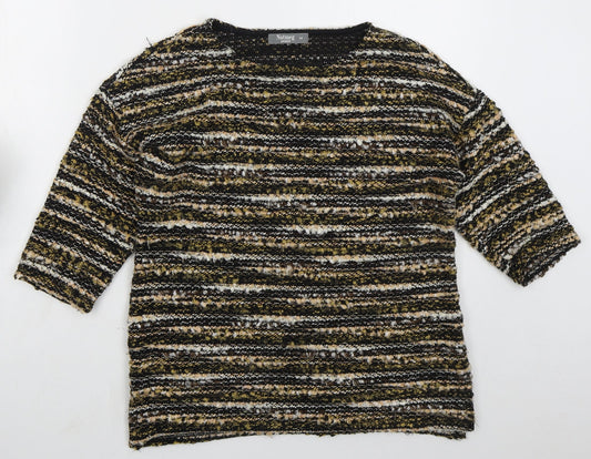 Nutmeg Womens Gold Round Neck Striped Acrylic Pullover Jumper Size 10