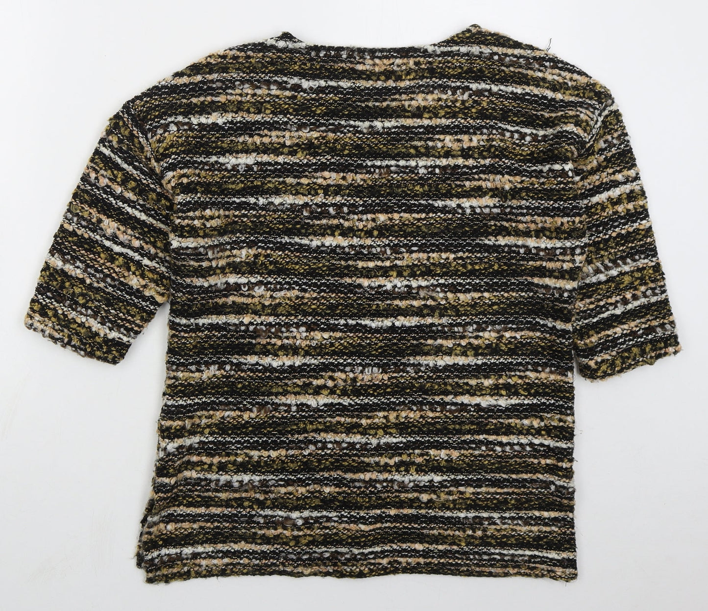 Nutmeg Womens Gold Round Neck Striped Acrylic Pullover Jumper Size 10