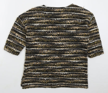 Nutmeg Womens Gold Round Neck Striped Acrylic Pullover Jumper Size 10