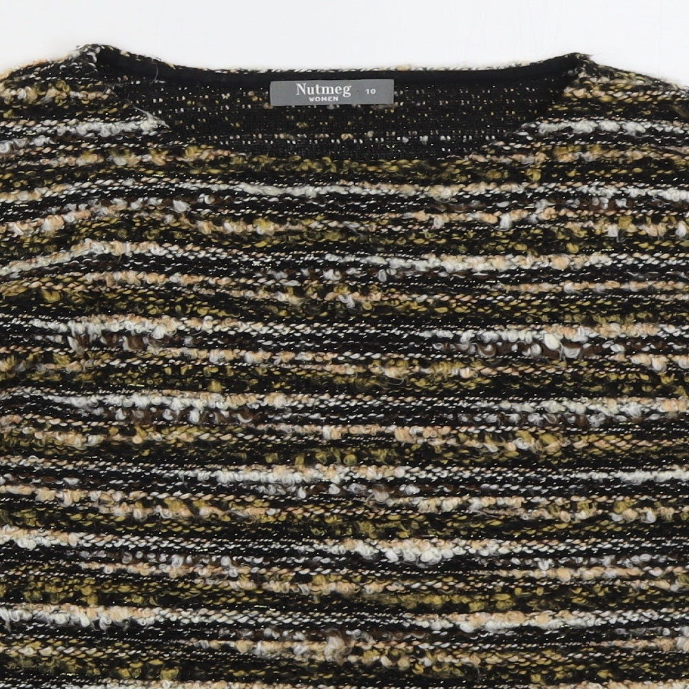 Nutmeg Womens Gold Round Neck Striped Acrylic Pullover Jumper Size 10
