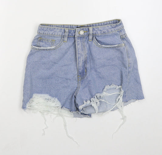 Missguided Womens Blue  Cotton Hot Pants Shorts Size 26 in  Regular Button