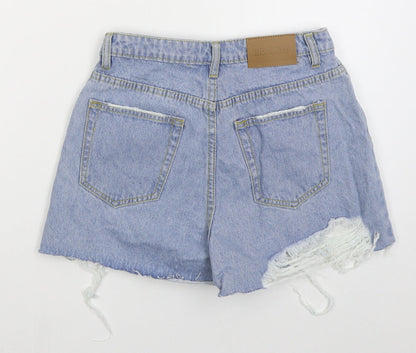 Missguided Womens Blue  Cotton Hot Pants Shorts Size 26 in  Regular Button