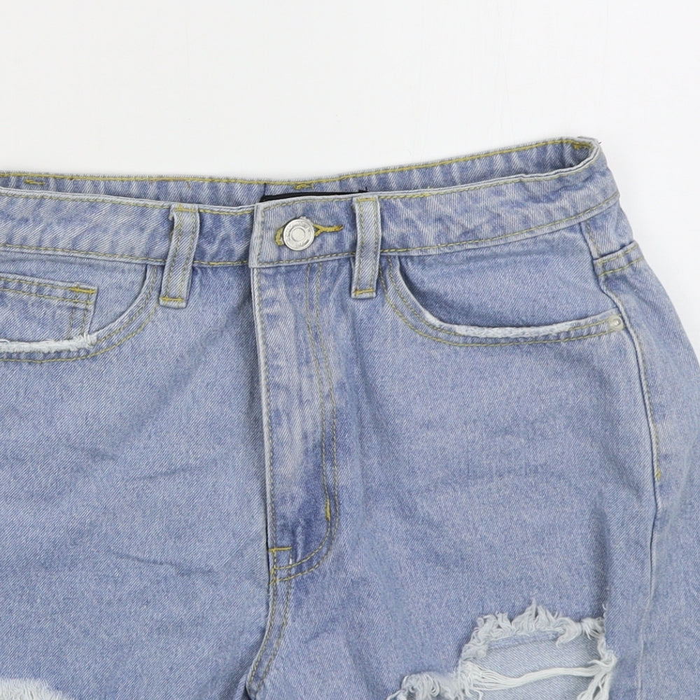 Missguided Womens Blue  Cotton Hot Pants Shorts Size 26 in  Regular Button