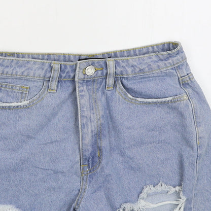 Missguided Womens Blue  Cotton Hot Pants Shorts Size 26 in  Regular Button