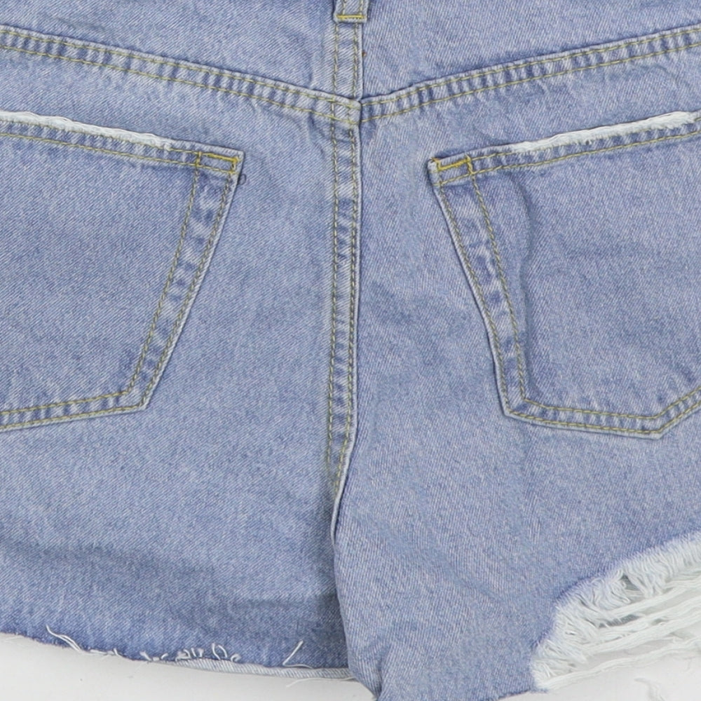 Missguided Womens Blue  Cotton Hot Pants Shorts Size 26 in  Regular Button