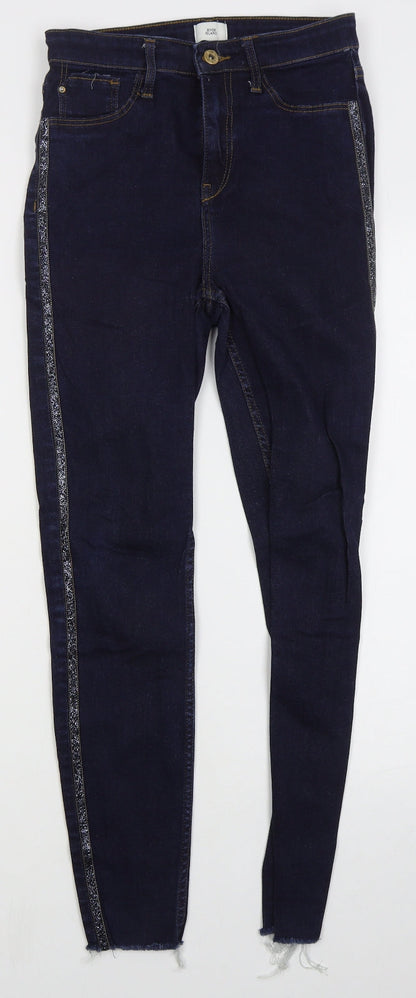 River Island Womens Blue  Cotton Skinny Jeans Size 10 L27 in Regular Button - Distressed Hem