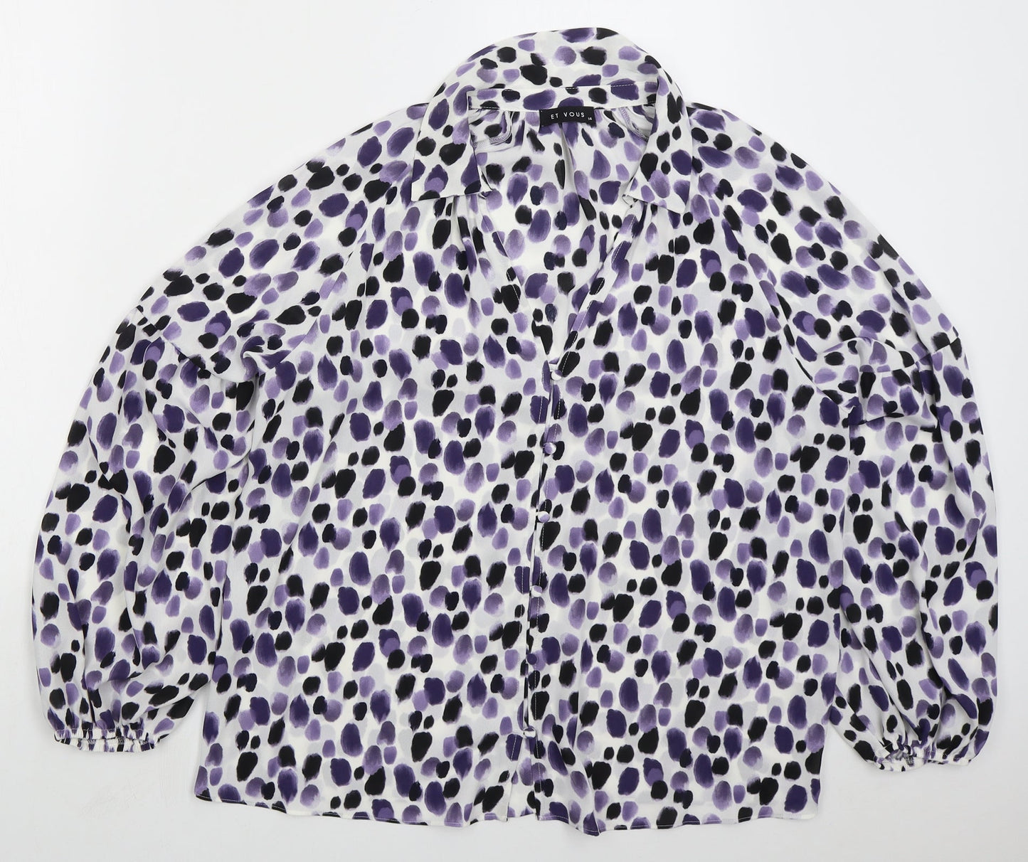 Matalan Womens Purple Geometric Polyester Basic Button-Up Size 14 Collared