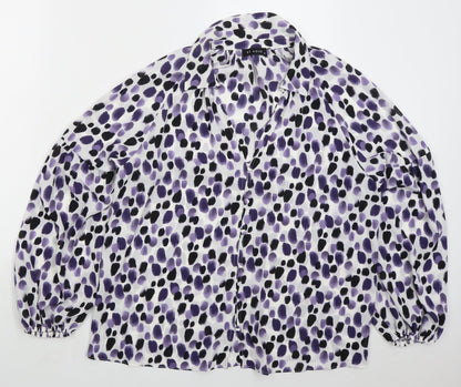 Matalan Womens Purple Geometric Polyester Basic Button-Up Size 14 Collared