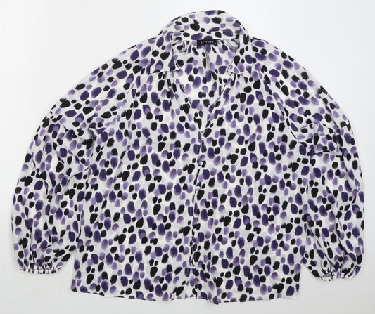 Matalan Womens Purple Geometric Polyester Basic Button-Up Size 14 Collared