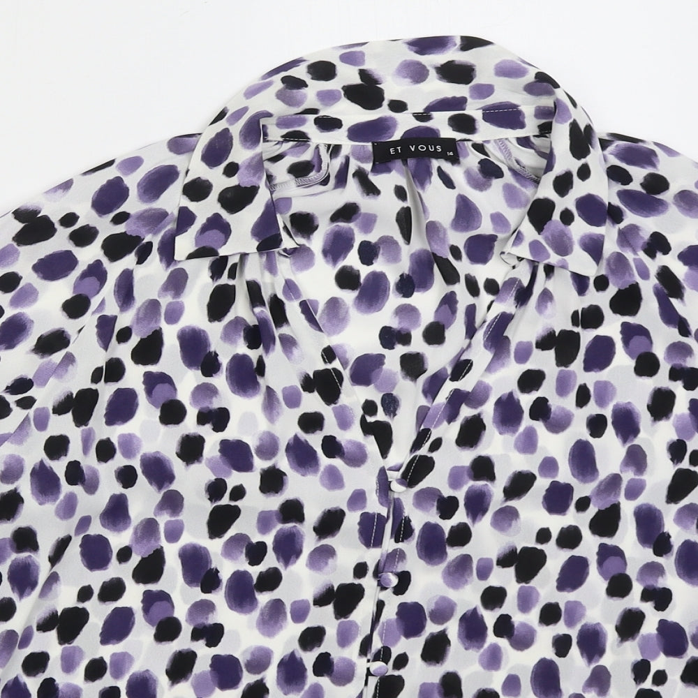 Matalan Womens Purple Geometric Polyester Basic Button-Up Size 14 Collared