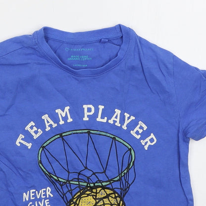 Primark Boys Blue  Cotton Basic T-Shirt Size 5-6 Years Crew Neck Pullover - Team Player