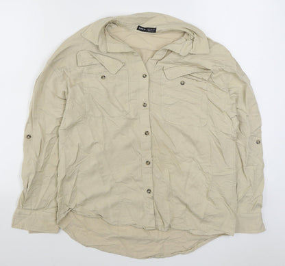 SheIn Womens Beige  Polyester Basic Button-Up Size M Collared