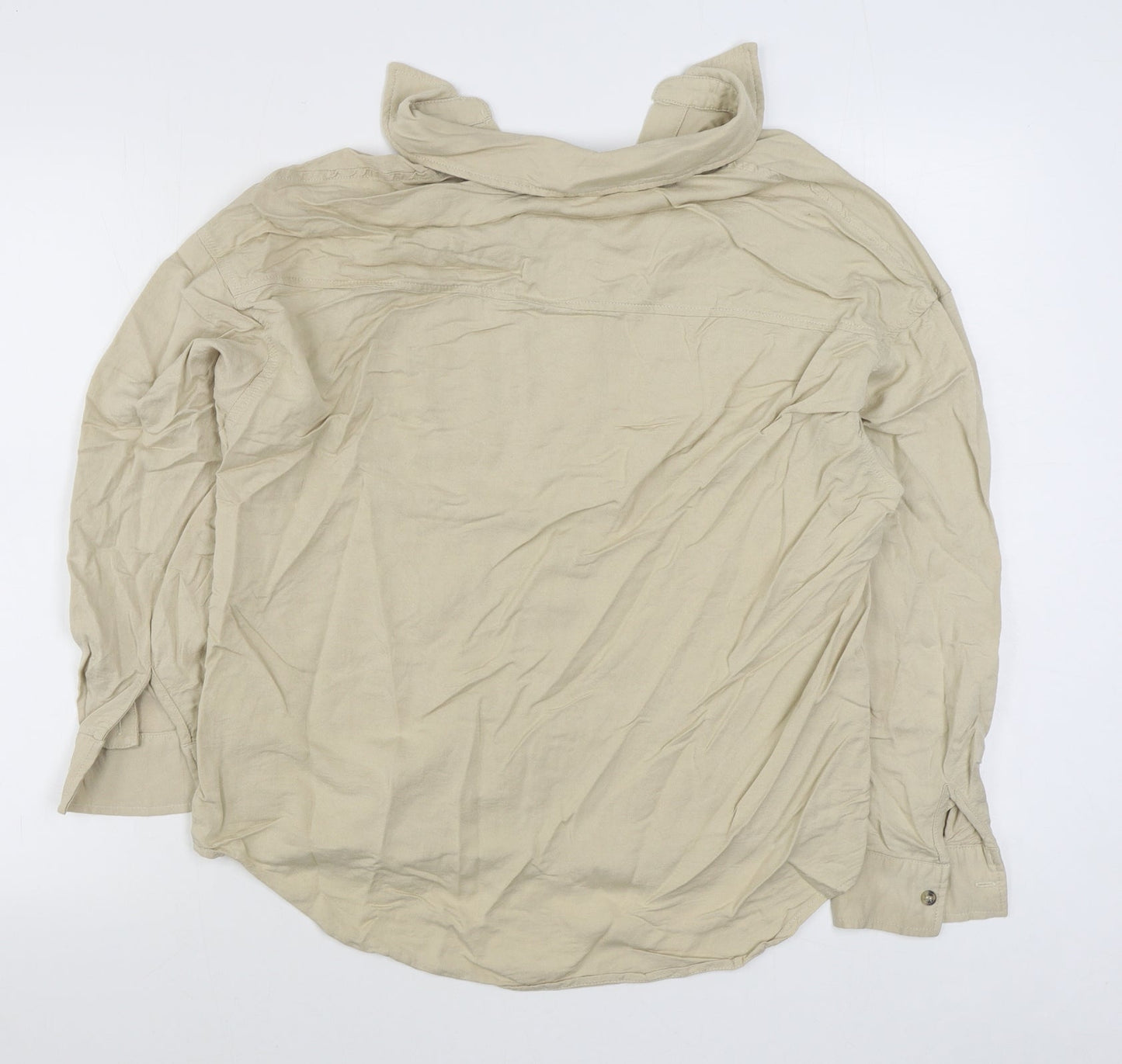 SheIn Womens Beige  Polyester Basic Button-Up Size M Collared