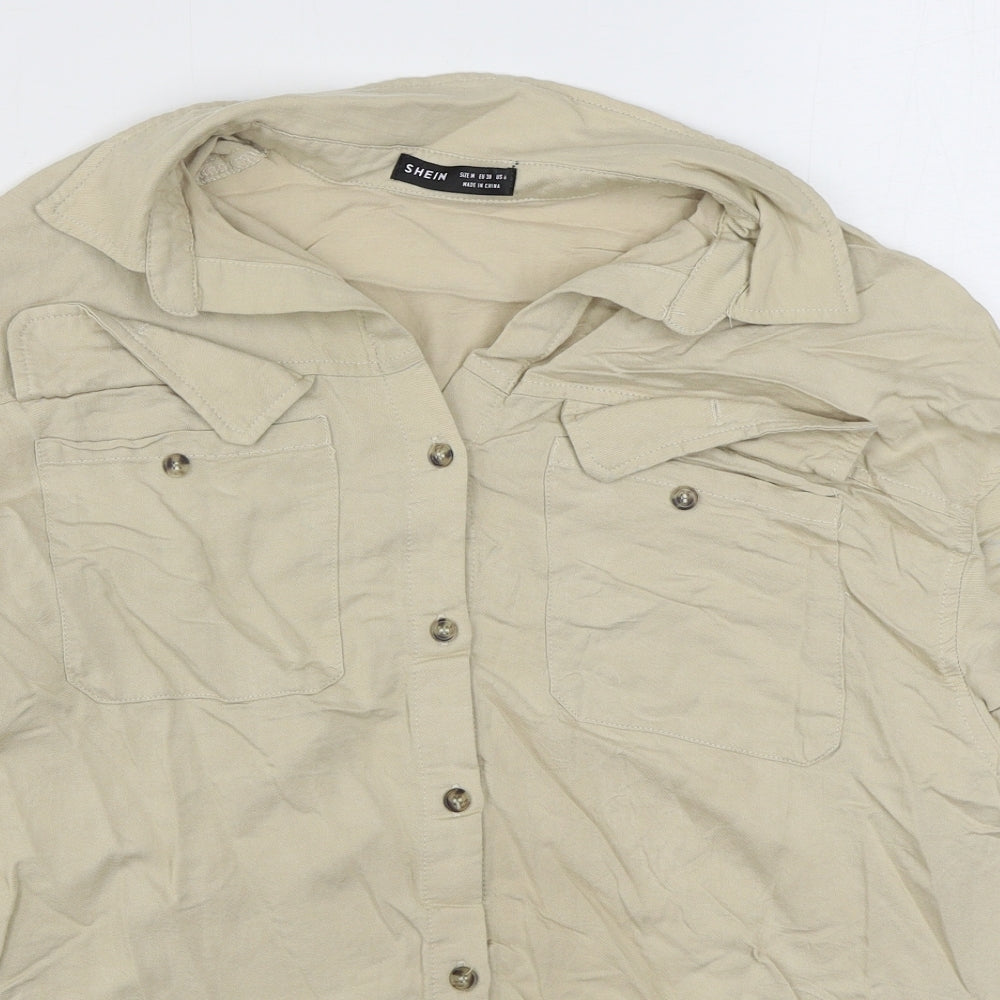 SheIn Womens Beige  Polyester Basic Button-Up Size M Collared