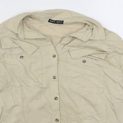 SheIn Womens Beige  Polyester Basic Button-Up Size M Collared