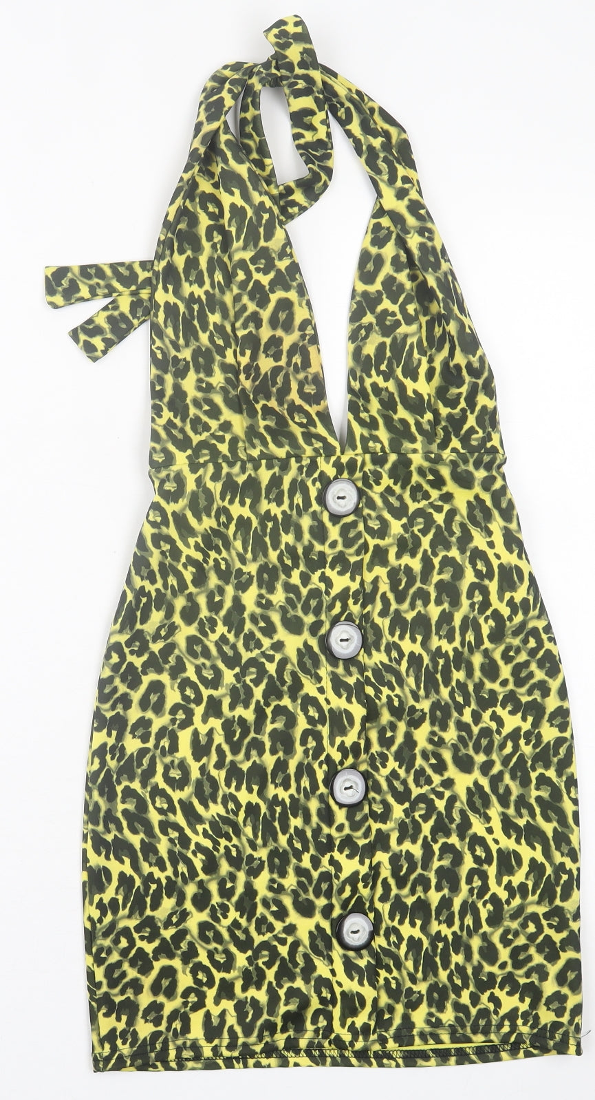 Style Wise Womens Yellow Animal Print Polyester A-Line  Size 6  V-Neck Tie
