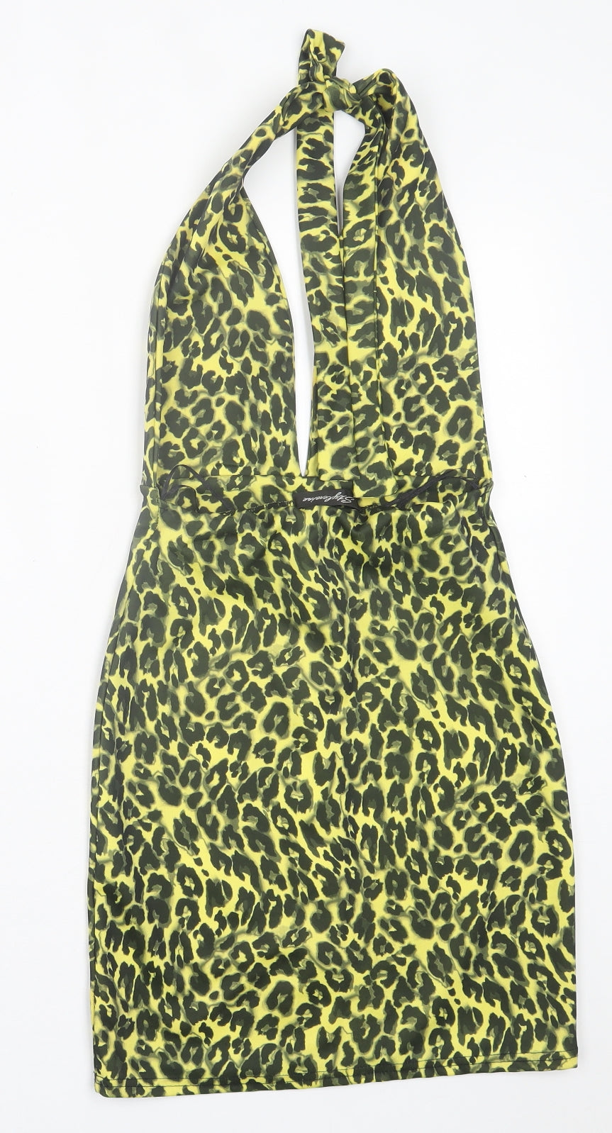 Style Wise Womens Yellow Animal Print Polyester A-Line  Size 6  V-Neck Tie