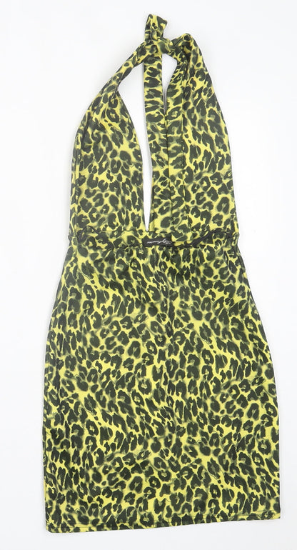 Style Wise Womens Yellow Animal Print Polyester A-Line  Size 6  V-Neck Tie