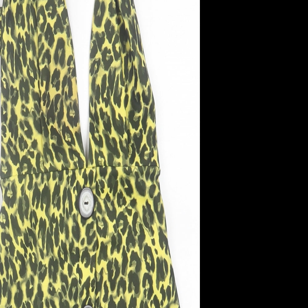 Style Wise Womens Yellow Animal Print Polyester A-Line  Size 6  V-Neck Tie