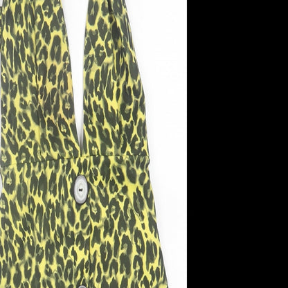 Style Wise Womens Yellow Animal Print Polyester A-Line  Size 6  V-Neck Tie