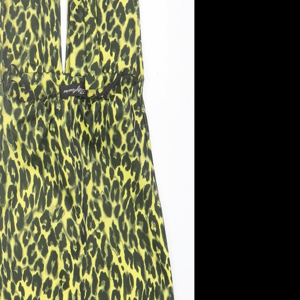 Style Wise Womens Yellow Animal Print Polyester A-Line  Size 6  V-Neck Tie