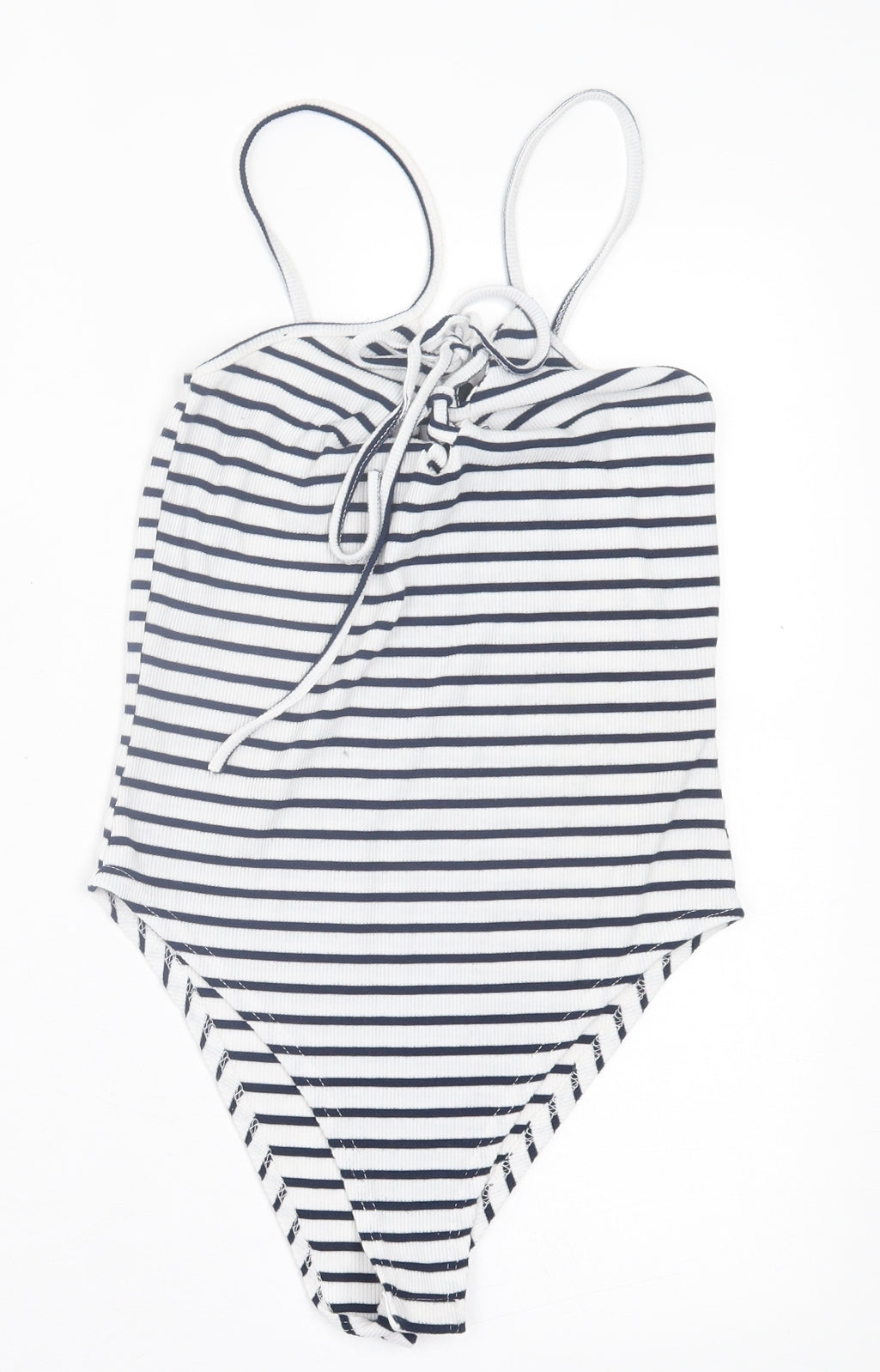 Missguided Womens Blue Striped Polyester Bodysuit One-Piece Size 8  Pullover