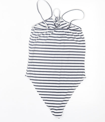 Missguided Womens Blue Striped Polyester Bodysuit One-Piece Size 8  Pullover