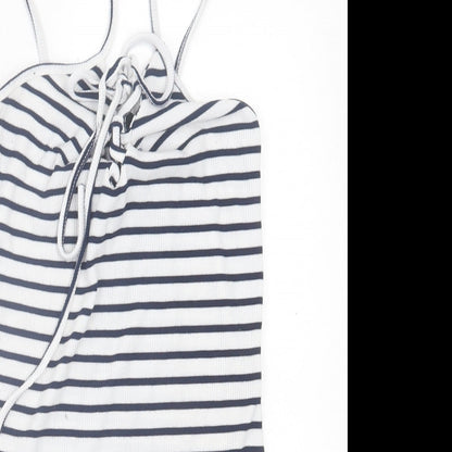 Missguided Womens Blue Striped Polyester Bodysuit One-Piece Size 8  Pullover