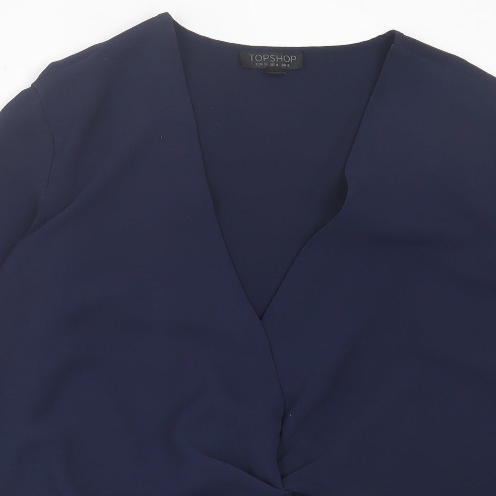 George Womens Blue  Polyester Basic Blouse Size 8 V-Neck