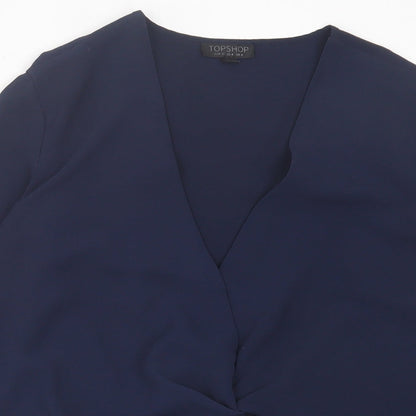 George Womens Blue  Polyester Basic Blouse Size 8 V-Neck
