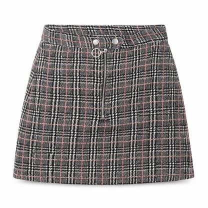 Topshop Womens Black Plaid Polyester A-Line Skirt Size 6   Button